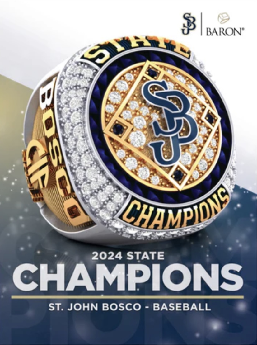 SJBoscoBaseball's tweet image. Bosco Baseball is proud to partner with Baron Championship Rings to commemorate St John Bosco’s first-ever CIF State Baseball Championship in school history! #boscobaseball #stjohnbosco #stjohnboscobaseball #destinationbosco #baronchampionshiprings