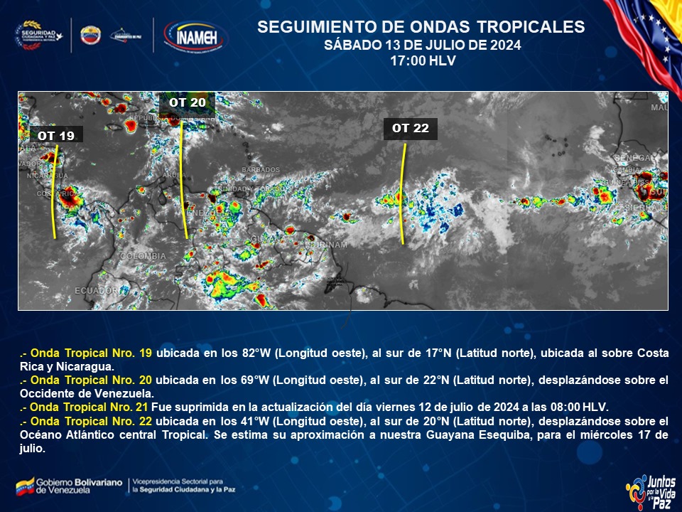 #13Jul #INAMEHInforma Seguimiento de Ondas Tropicales. #Reporte de las 18:00HLV. #PoesíaEnMovimiento