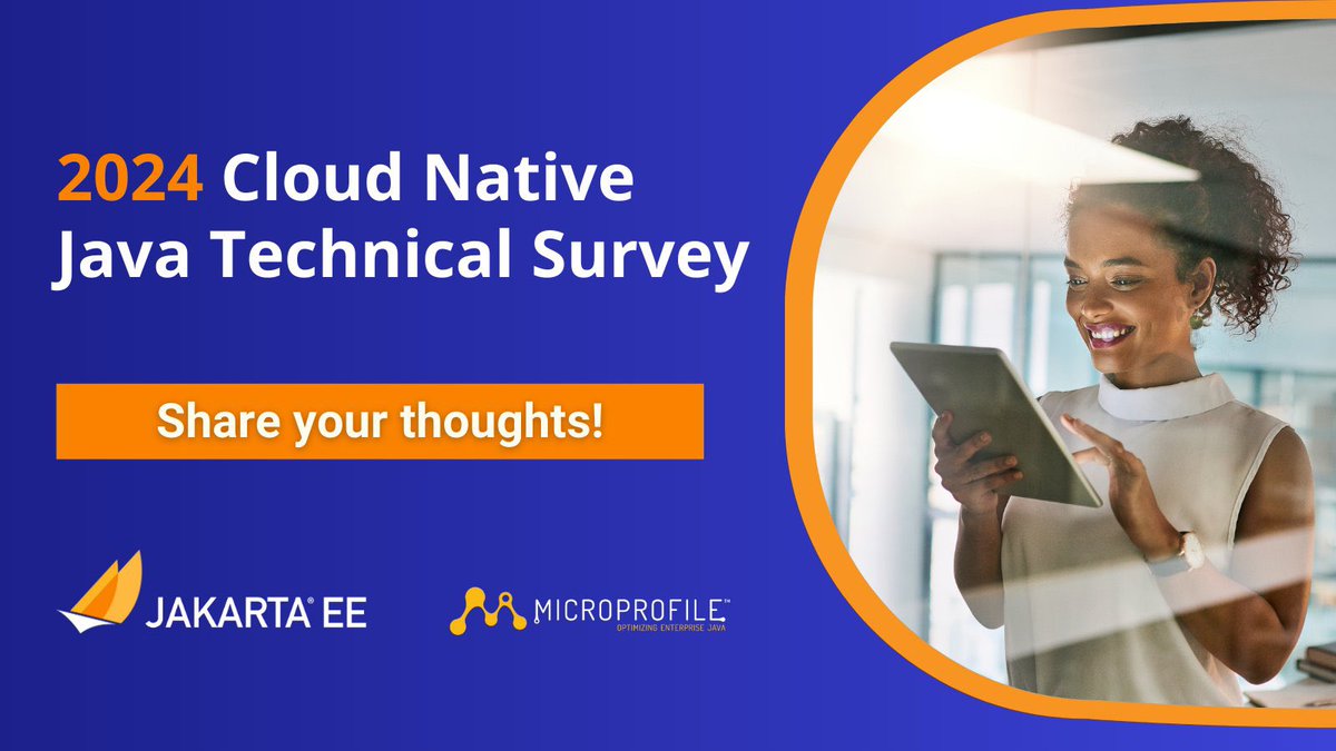 Jakarta EE Ambassadors (@jee_ambassadors) on Twitter photo The newly minted Cloud Native Java Technical Survey was just launched. Filling it out is one of the best ways for you to influence the direction of Jakarta EE and MicroProfile. surveymonkey.com/r/FFD3KDK The newly minted Cloud Native Java Technical Survey was just launched. Filling it out is one of the best ways for you to influence the direction of Jakarta EE and MicroProfile. surveymonkey.com/r/FFD3KDK