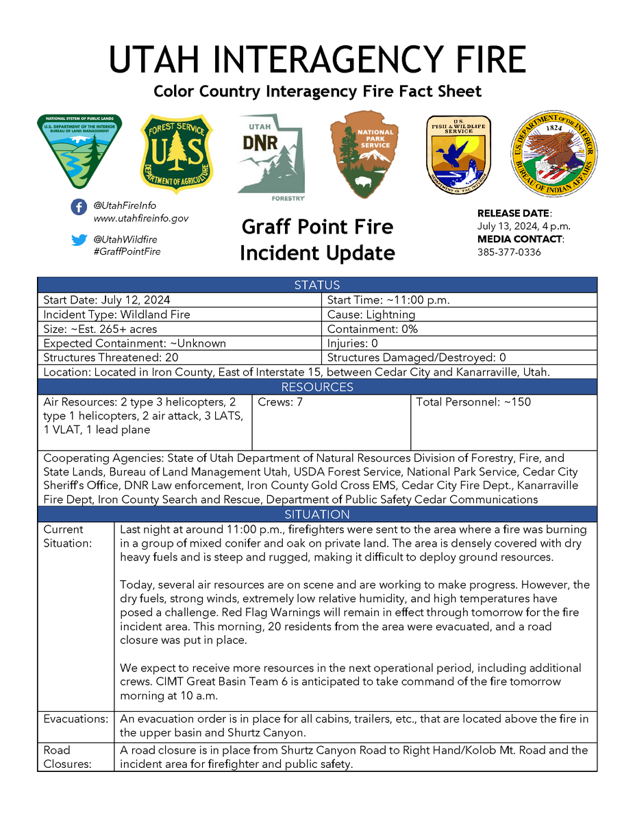 UtahWildfire's tweet photo. Afternoon #GraffPointFire incident update posted below. Video footage was captured earlier today by Anthony Dynek, a firefighter with the Wisconsin USDA Forest Service. #ffslkmg https://t.co/msbKIcrYtj