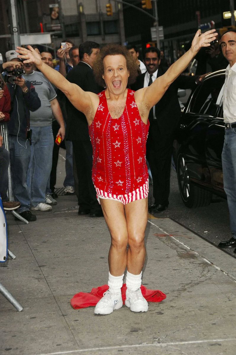 bradmarkowitz's tweet image. If ever there was an unlikely "fitness guru" it had to be #RichardSimmons, who passed today at 76. Pudgy guy with Jew-fro, headband and way-too-tight shorts had millions of followers for his workout videos and classes. You can rest now, dude.