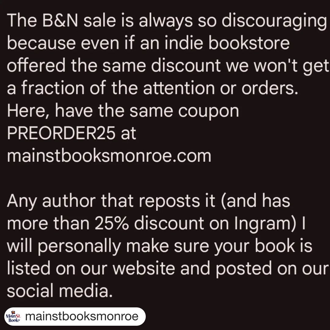 drslayton's tweet photo. #Repost @main_st_books
・・・
I don't know how to get authors I handsell every day to post that their book can also be pre-ordered at a non-big box bookstore, or to get customers to order from us even if I set the same discount... #preorderbooks #preorder25 #indiebookstore https://t.co/SobuH2lea5