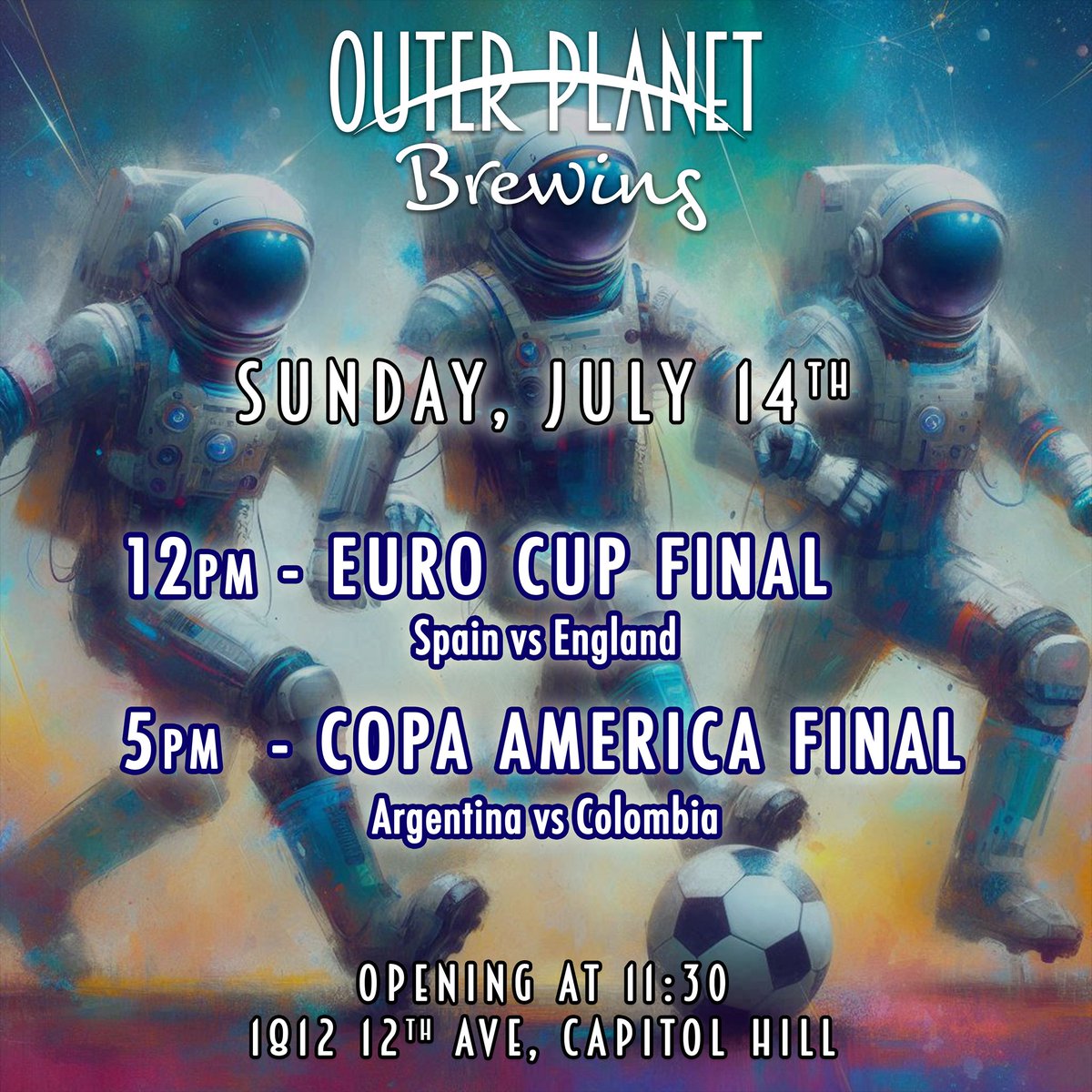 Sunday is finals day! We'll be opening early for the Euro Cup Final (Spain v England) at 12pm, and we'll also be showing the Copa America Final (Argentina v Colombia) at 5pm 🍺 ⚽ 🍺 ⚽