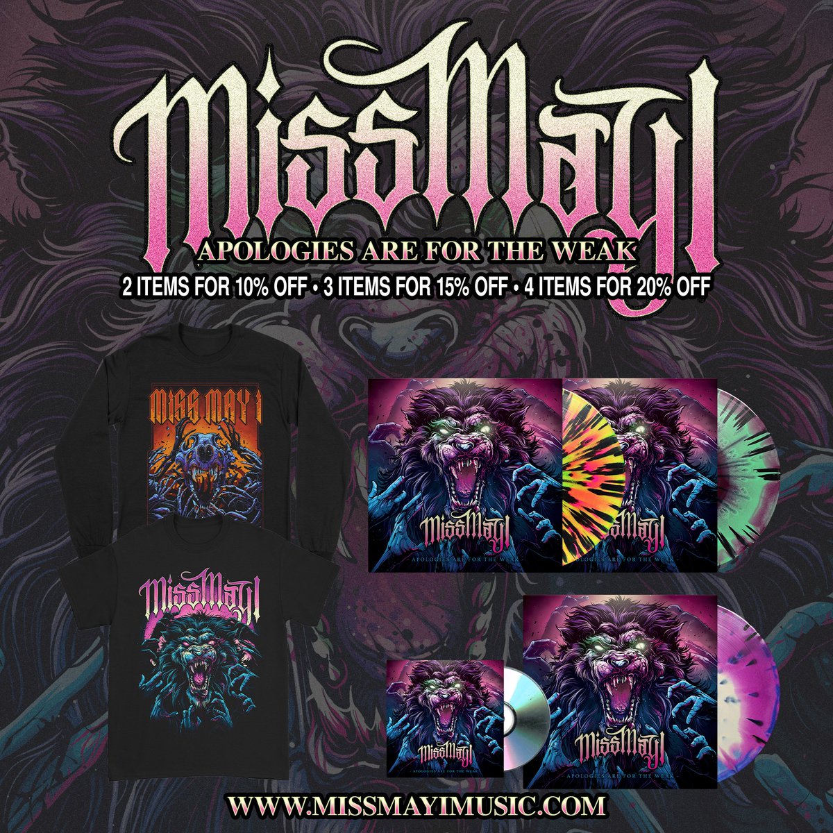 Pre orders and bundles for our re-recorded 15th year anniversary edition of Apologies are for the Weak are available. 💿. Don’t miss out, vinyl is limited. 

Missmayimusic.com