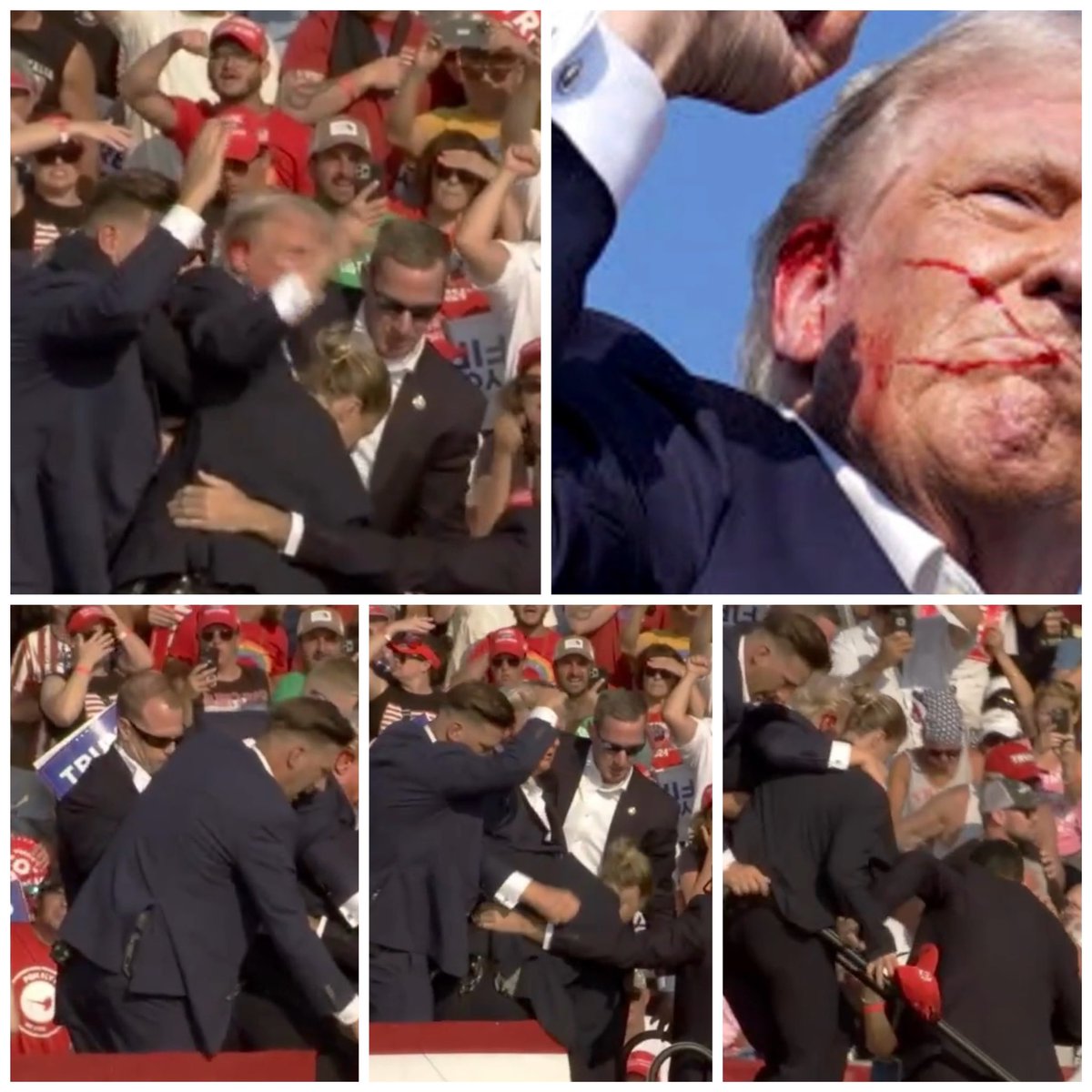 Trump was at a rally in Pennsylvania and was just rushed offstage by Secret Service after being grazed by a bullet!? bbc.com/news/articles/…