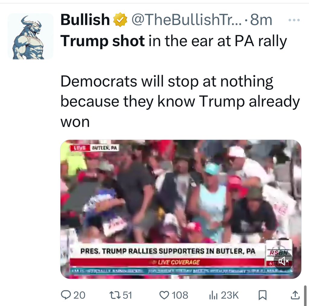 jobagdonuts's tweet image. This better be real and not a staged political stunt because right now it’s looking like a staged political stunt.
Either that or these people are soulless…
TRUMP GOT SHOT