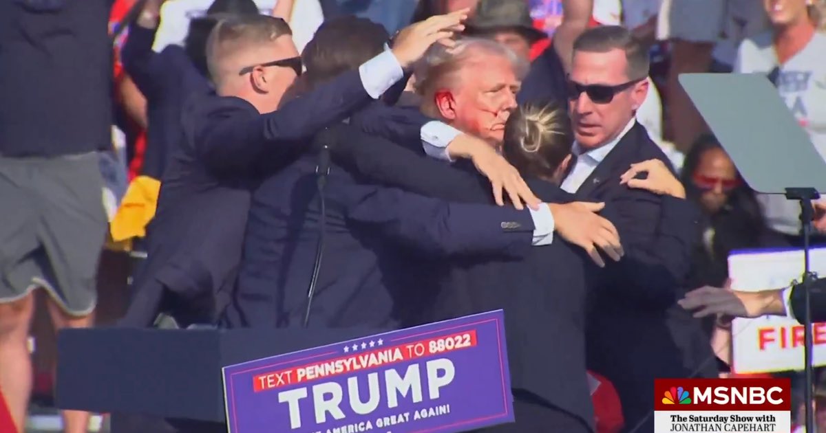 I don’t like the guy, but fuck! Trump just shot at at a rally in Pennsylvania! Multiple shots fired, and looks like one of the rounds hit Trumps right ear!
Last time Insaw this sort of thing happen was Reagan in the 80s
