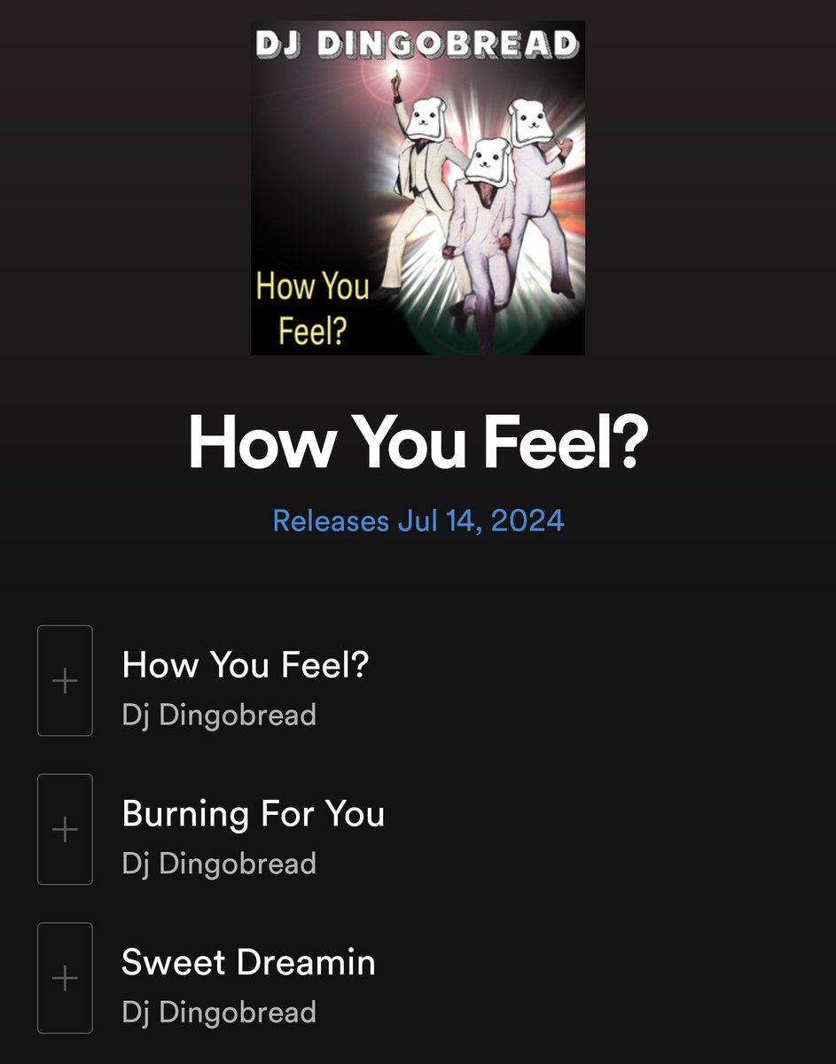 DJ Dingobread🦔🍞 (@ddingobread) on Twitter photo Releasing 3 songs tomorrow.
Perfect happy music for the summer. Hope you guys enjoy it😁
<a href="/cattempermeow/">CAT TEMPER</a>
<a href="/ArmageddonSpeak/">Armageddon Speaking</a>
<a href="/BadGuysGetDead/">BadGuysGetDead</a>
<a href="/rspbrrymusic/">rspbrry</a>
<a href="/foxpuppy/">FoxPuppy 🦊🐶🟦☁️</a>
<a href="/Melotikamusic/">Mel Yelle</a>
<a href="/elliss_seven/">ELLISS SEVEN</a>
<a href="/CZARINAnyc/">C Z A R I N A</a>
<a href="/ElectronicGhos1/">Electronic Ghost Machine</a>
<a href="/PopArtAve/">Pop Art Ave</a> Releasing 3 songs tomorrow.
Perfect happy music for the summer. Hope you guys enjoy it😁
<a href="/cattempermeow/">CAT TEMPER</a>
<a href="/ArmageddonSpeak/">Armageddon Speaking</a>
<a href="/BadGuysGetDead/">BadGuysGetDead</a>
<a href="/rspbrrymusic/">rspbrry</a>
<a href="/foxpuppy/">FoxPuppy 🦊🐶🟦☁️</a>
<a href="/Melotikamusic/">Mel Yelle</a>
<a href="/elliss_seven/">ELLISS SEVEN</a>
<a href="/CZARINAnyc/">C Z A R I N A</a>
<a href="/ElectronicGhos1/">Electronic Ghost Machine</a>
<a href="/PopArtAve/">Pop Art Ave</a>