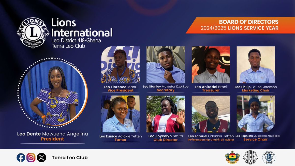 temaleoclub_'s tweet photo. *Meet the 2024/2025 Tema Leo Club Executives❤🦁🎉* A new dawn is upon us and our leaders are ready to serve and empower our Leo Club in this service year. #LeadershipExperienceOpportunity #temaleoclub #LeoLeadership #CommunityImpact #LeoClubProgram #WeServe https://t.co/TQCyop9ns9