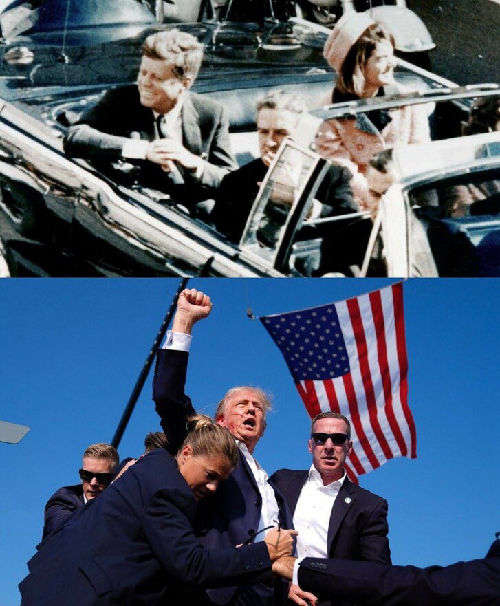 JRV_503's tweet photo. The CIA shot and killed JFK after he attempted to take us our forever wars and dismantle evil clandestine operations. 

#Trump attempted to make America great again, the CIA subsequently framed him for treason, they impeached him for nothing and now he was nearly shot in the head. 
If you havent noticed by now, we are up against evil forces. 

God is protecting this man. 
Trump 2024. 
Save America!!!! 
#WeThePeople