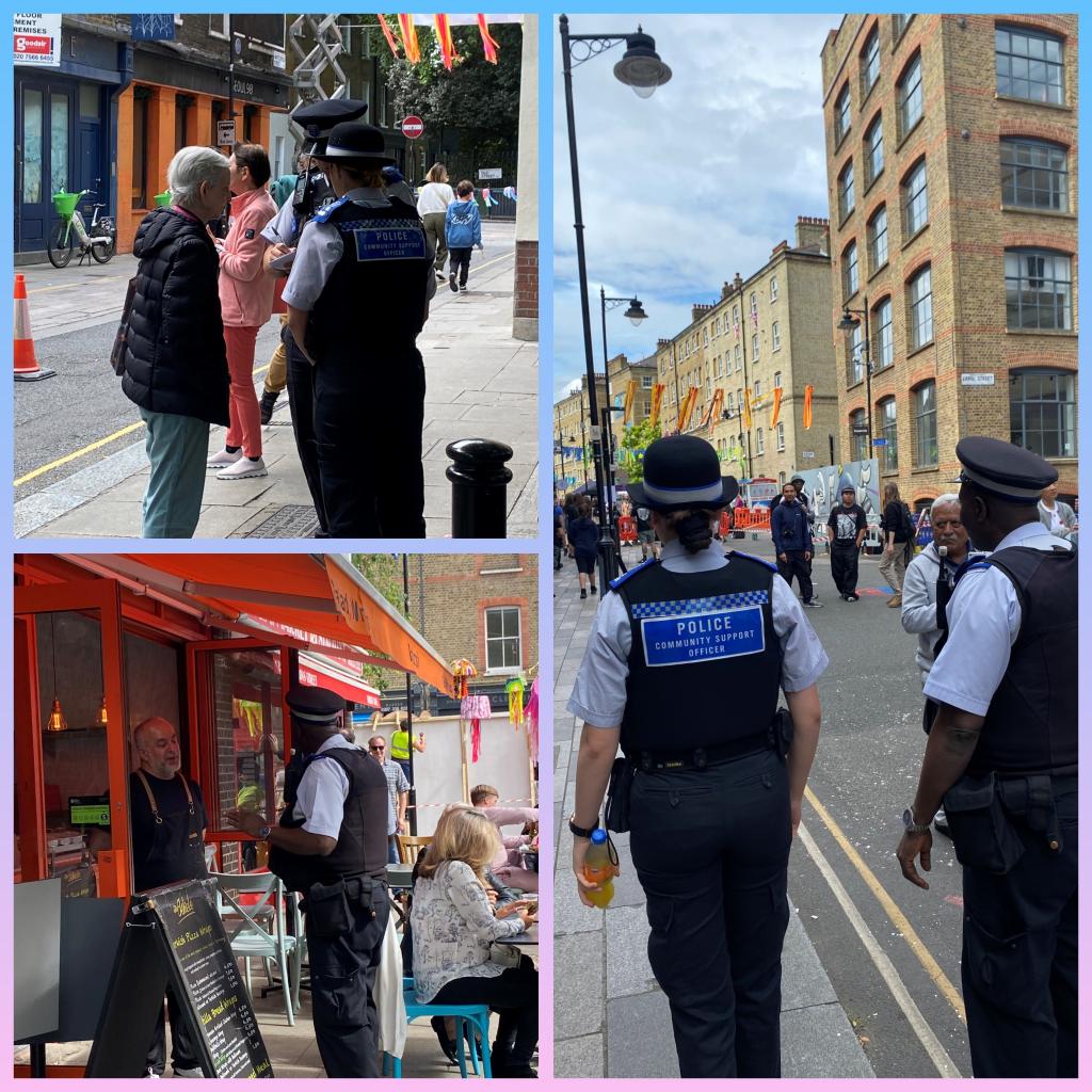 Bunhill PCSO's enjoying today's Whitecross Street Party <a href="/WXSParty/">Whitecross Street Party</a>