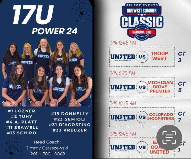 So excited to play in Ohio with my <a href="/unitedNJaau/">United NJ AAU</a> team! Here is my schedule. Come check us out!!!
