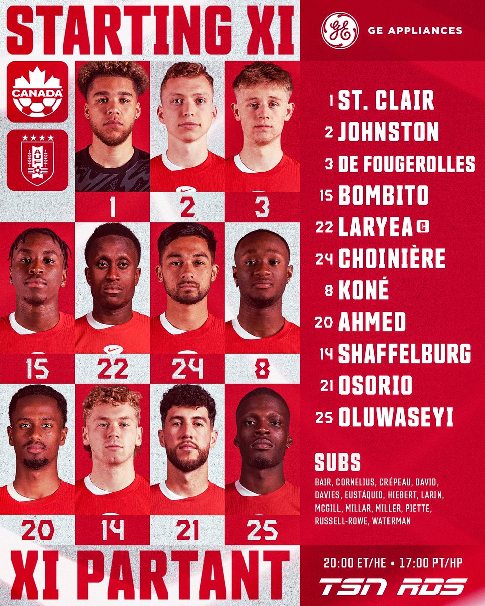 CANMNT_Official's tweet photo. Tonight’s Starting XI!
 
Here’s who will take the field,
presented by @GE_Appliances 

——

Le XI partant de ce soir !

Voici ceux qui commenceront sur le terrain, présenté par @GE_Appliances

#CANMNT #NoFearAllFight #SansPeurAvecCourage https://t.co/c54y5EPXiD