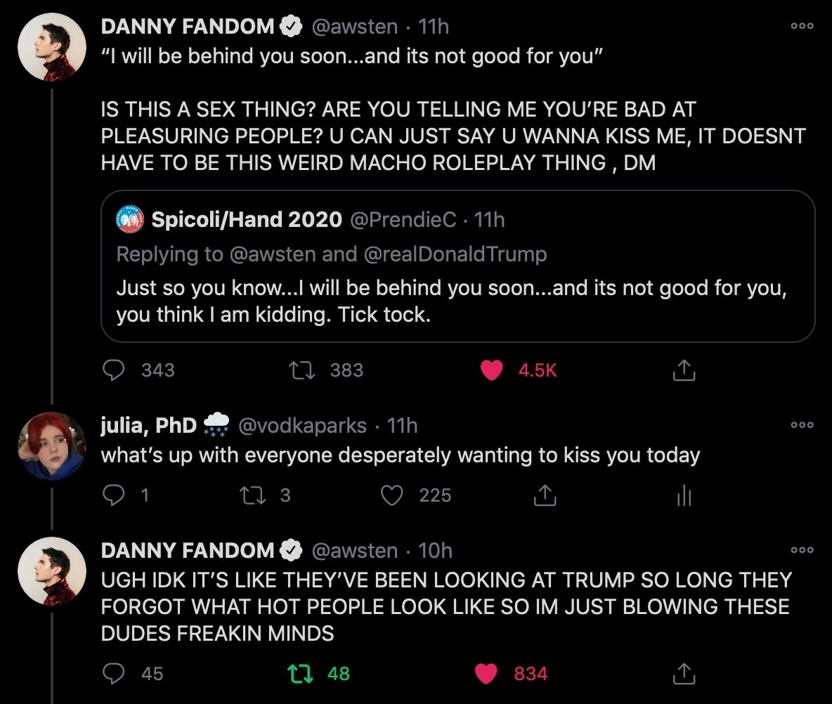 reidafterdark's tweet photo. tr*mp lovers beefing with awsten again Welcome back 2020 danny fandom https://t.co/RQlzBWIc9u