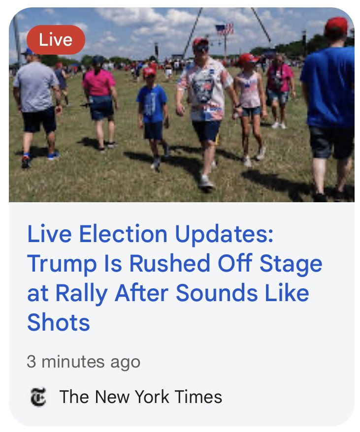 bree_pea87's tweet photo. @Timcast All mainstream news outlets have headlines that aren’t even calling this what it is. “Bangs heard at rally” “popping sounds” “Trump injured at incident”. If this was an attempt on Biden’s life, they would all say “it was a far right extremist assassination attempt.” https://t.co/e4W3QuLakt