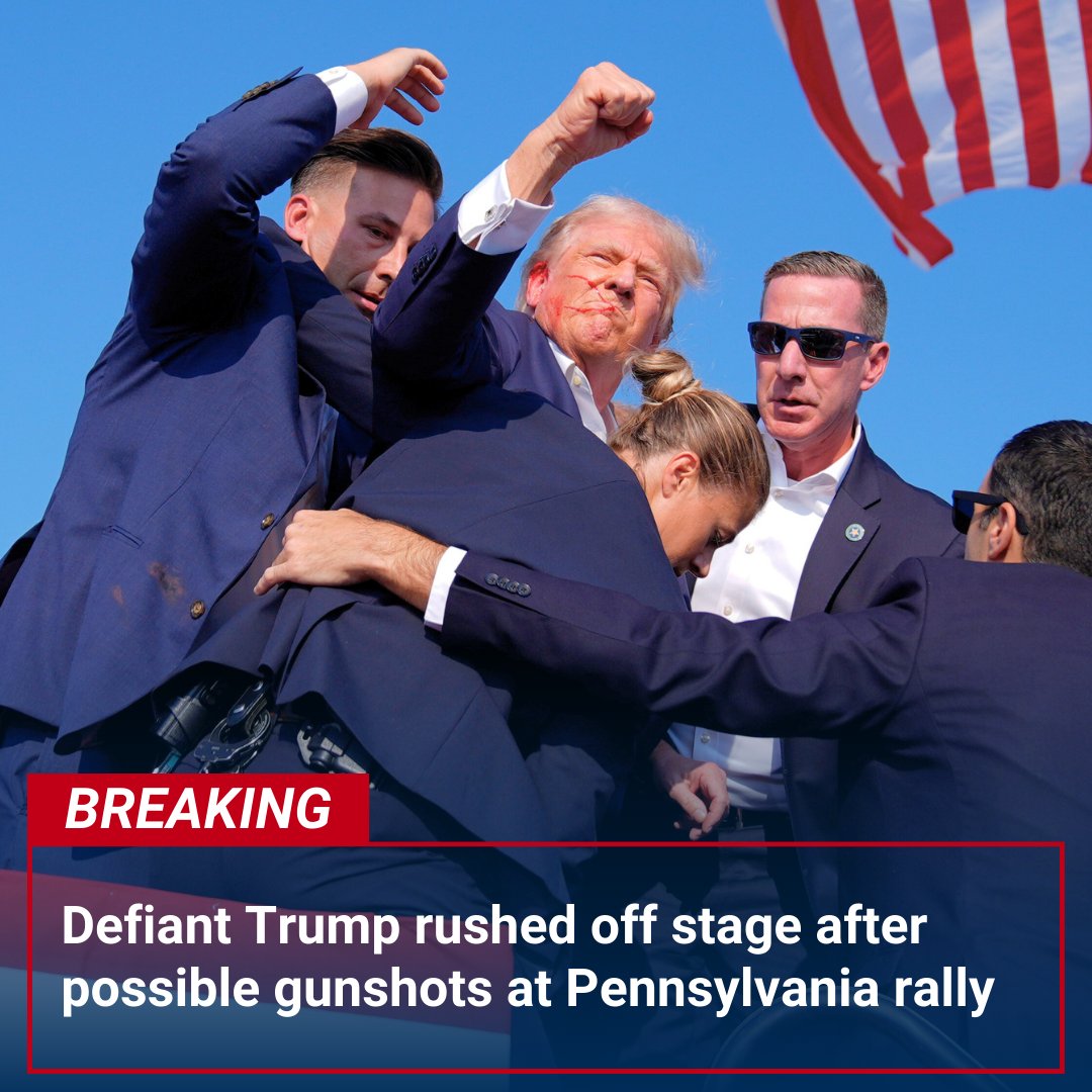BREAKING NEWS: Trump led off stage after major security incident breaks out at Pennsylvania rally. More details: trib.al/HTrneLi