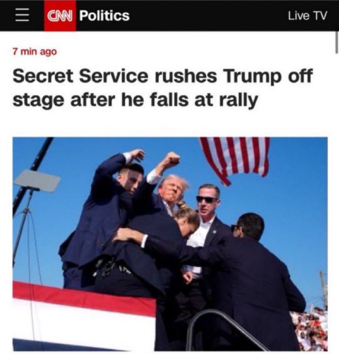Super70sSports's tweet image. If CNN existed in 1963:

Secret Service escorts Kennedy from car after he gets headache in Dallas.