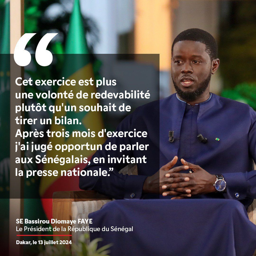 Lembedellectuel's tweet photo. Le Président de La République Son Excellence Bassirou Diomaye Faye s’exprime sur les différentes problématiques auquelles le pays est confronté, face à la presse nationale.

“Je vous le dit, il y aura renégociation des contrats portant sur les ressources naturelles”

#LeProjet https://t.co/XPo2FNTc5P
