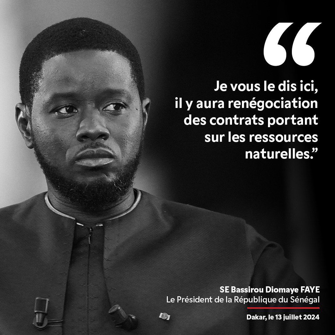 Lembedellectuel's tweet photo. Le Président de La République Son Excellence Bassirou Diomaye Faye s’exprime sur les différentes problématiques auquelles le pays est confronté, face à la presse nationale.

“Je vous le dit, il y aura renégociation des contrats portant sur les ressources naturelles”

#LeProjet https://t.co/XPo2FNTc5P
