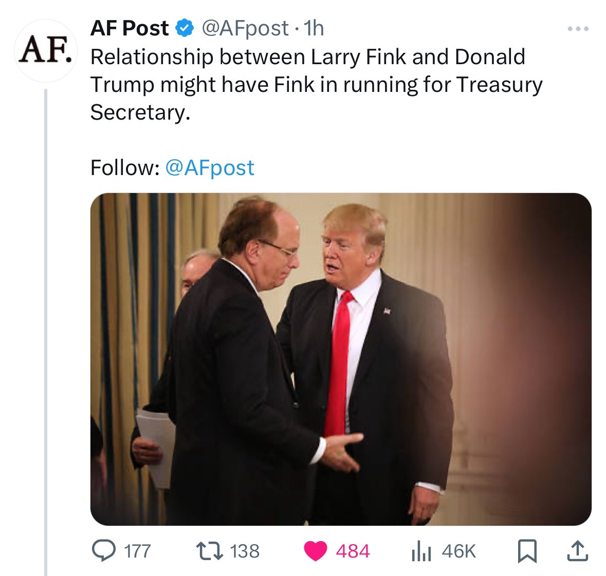 🚨BREAKING: Trump was spotted meeting with Larry Fink (BlackRock CEO), a  potential candidate for Treasury Secretary! Larry Fink previously hinted at  the possibility of an #XRP ETF launch!