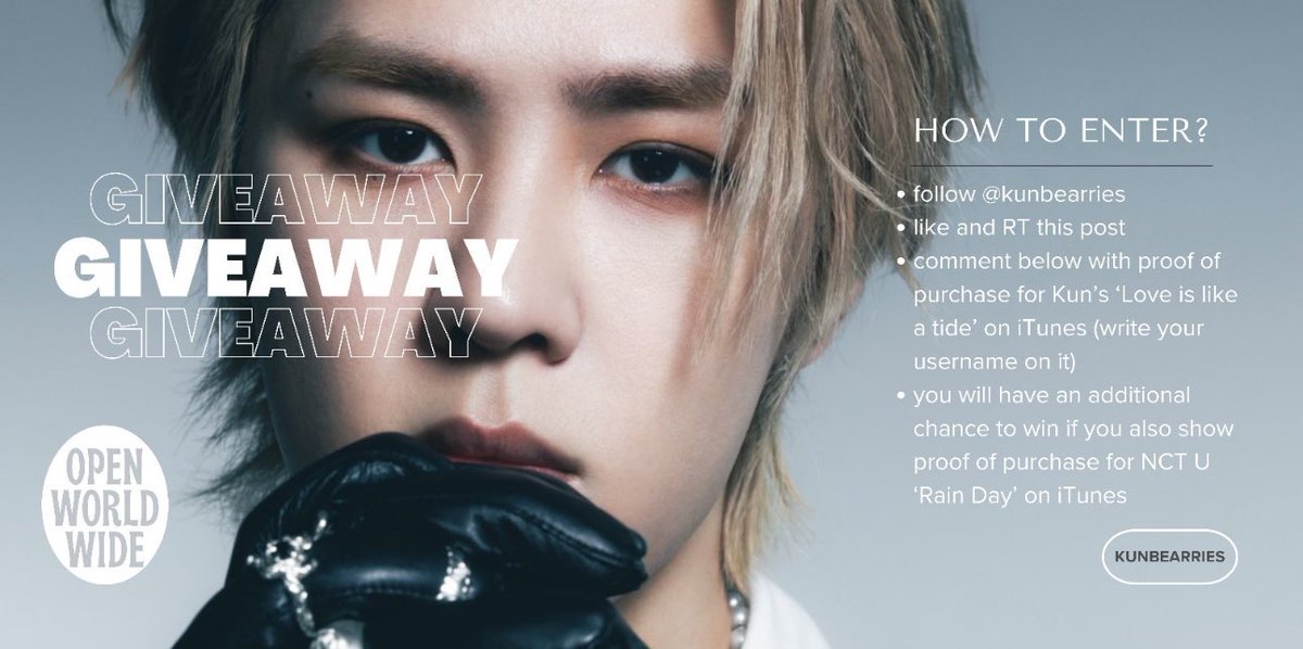 kunbearries's tweet photo. 🧡GIVEAWAY🧡
to support the global release of #KUN’s 爱如潮水 Love is like a tide, we will be doing a giveaway for those who purchase the song on iTunes!

stand a chance to win one of two prizes:
- one sealed give me that photobook; OR
- one brand new official sanrio moppu photocard holder + two official Kun photocards

this giveaway will be open worldwide, from now till 31 July 2024 23:59 kst. 2 winners will be randomly chosen from those who fulfil all the terms and conditions (please refer to the photo in this post)

thank you for supporting Kun 🧡
#钱锟 #쿤