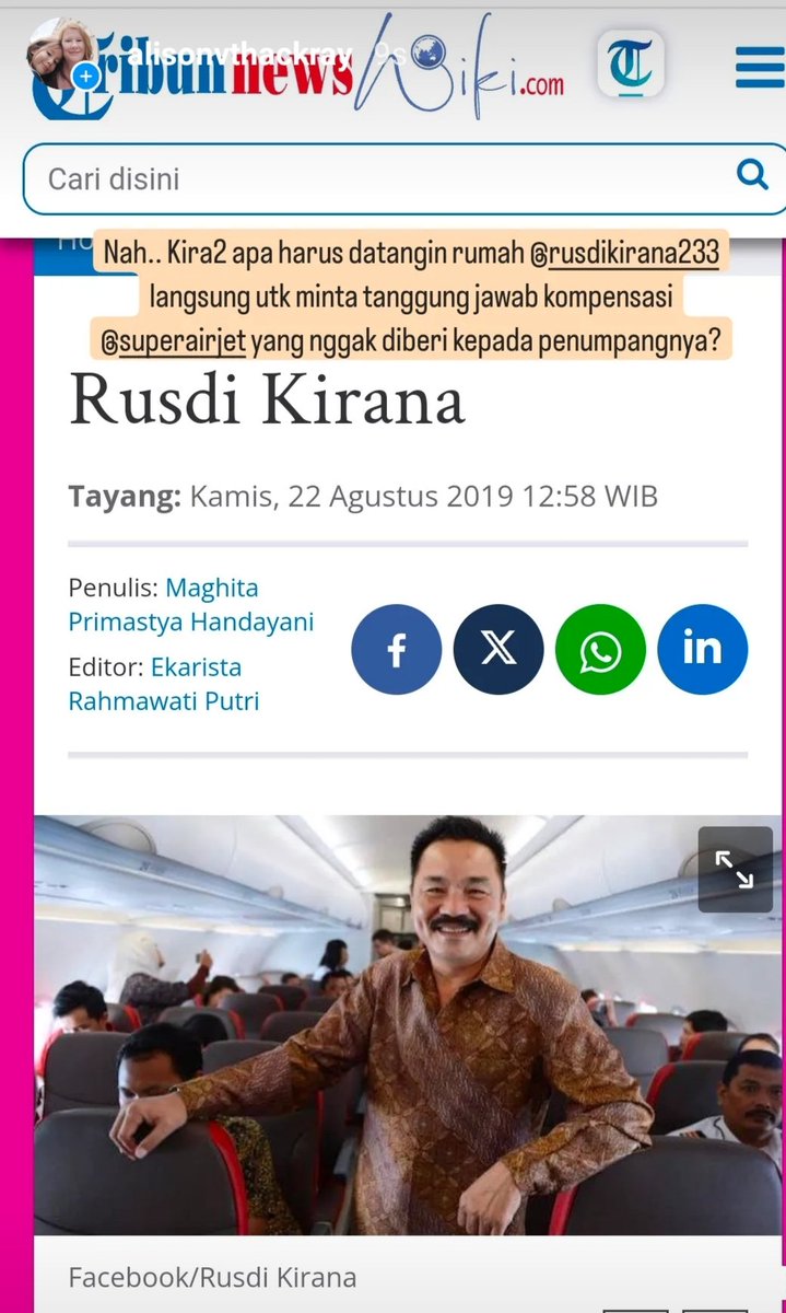 Alison Thackray (@alisonbulebdg) on Twitter photo Tidak nemu alamat yg nampak resmi utk <a href="/RusdiKirana/">Rusdi Kirana</a> <a href="/RusdiKirana5/">Rusdi Kirana</a> <a href="/boslionair/">Rusdi Kirana</a> .. Kl ada yg tau yg benar, tolong mention ya, biar beliau juga tau kebiasaan usaha <a href="/SuperAirJet/">Super Air Jet</a> untuk melanggar hukum RI dengan tidak memberi kompensasi yg WAJIB. Tidak nemu alamat yg nampak resmi utk <a href="/RusdiKirana/">Rusdi Kirana</a> <a href="/RusdiKirana5/">Rusdi Kirana</a> <a href="/boslionair/">Rusdi Kirana</a> .. Kl ada yg tau yg benar, tolong mention ya, biar beliau juga tau kebiasaan usaha <a href="/SuperAirJet/">Super Air Jet</a> untuk melanggar hukum RI dengan tidak memberi kompensasi yg WAJIB.