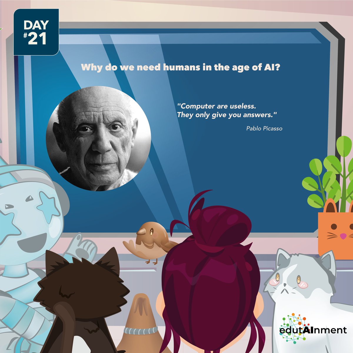 #365DaysInAIWithRomyAndRoby

On day 21/365, I am reproducing one of my favorite quotes. You can't be great in #AI and anything else if you can't formulate a question. In building #AI models, formulating the task and picking parameters results in a margin or in a pile of