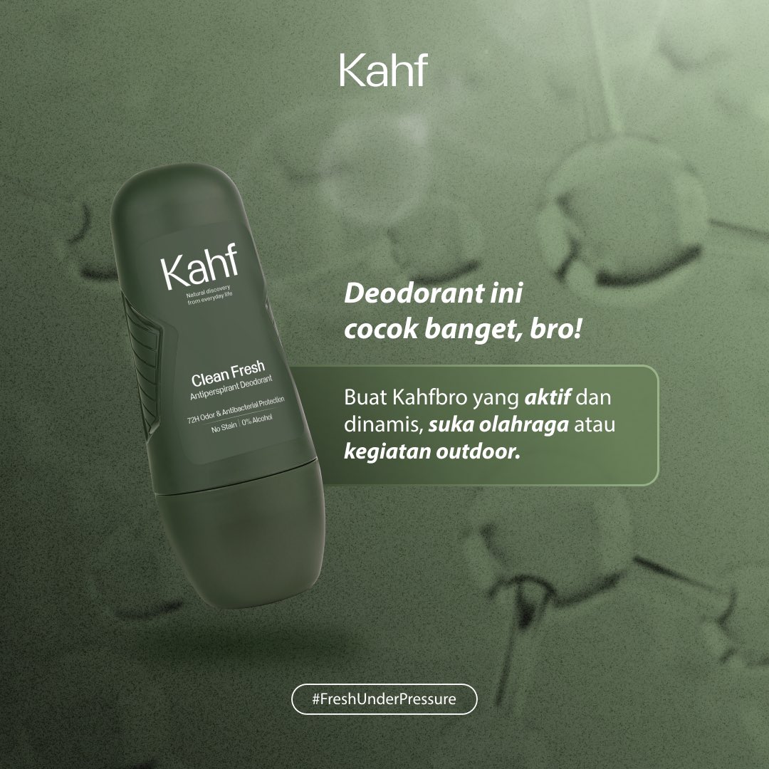 kahfeveryday's tweet photo. Setelah olahraga pasti bikin tubuh berkeringat, dan untuk tetap segar sepanjang hari, pastikan pake Deodorant Kahf Clean Fresh agar terhindar dari bau badan yang disebabkan oleh bakteri! ❄️
#FreshUnderPressure https://t.co/O9ibsQWOue