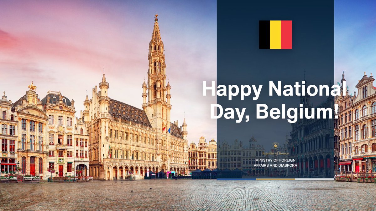 MFAKOSOVO's tweet photo. Heartfelt congratulations to the people and government of Belgium on their National Day! 

We look forward to expanding and strengthening our partnership.

Une bonne Fête Nationale! 
Een gelukkige Nationale Feestdag!
Einen schönen Nationalfeiertag!

🇽🇰🤝🇧🇪 https://t.co/p9gLFhRIzf