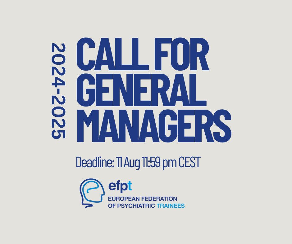 EFPTrainees's tweet image. The Call for EFPT General Managers is open! 
There are 5 positions available, and the application deadline is Sunday, 11th of August 2024, 23:59 CEST. (1/2)