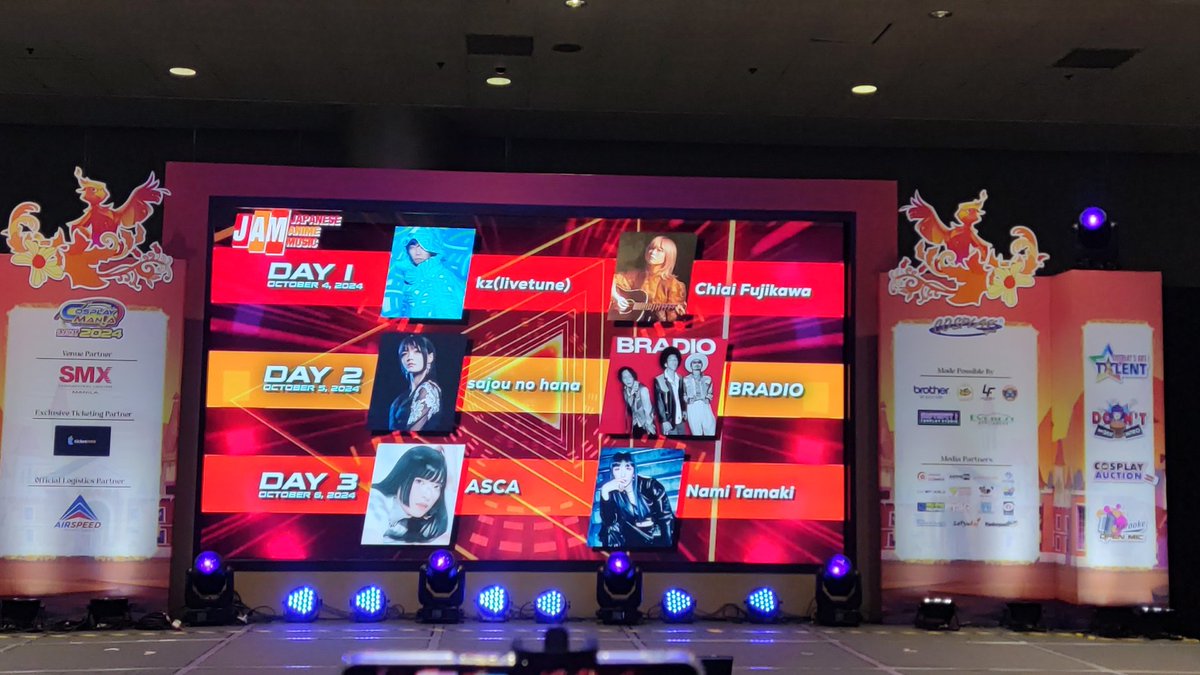 Cosplay Mania 2024 has officially announced its star-studded lineup for this year’s Japanese Anime Music (JAM) concert! Get ready to be blown away by incredible performances from ASCA, Nami Tamaki, BRADIO, sajou no hana, Chiai Fujikawa, and kz (livetune).

#CosplayMania2024