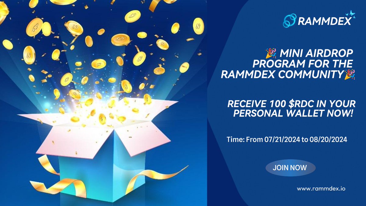 🎉 MINI AIRDROP PROGRAM FOR THE RAMMDEX COMMUNITY - RECEIVE 100 $RDC IN YOUR PERSONAL WALLET NOW! 🎉

RammDex Presale  : rammdex.io/launchpad

Time: From 07/21/2024 to 08/20/2024

HOW TO PARTICIPATE:

1. Post an article about the Rammdex platform's Presale program launch,