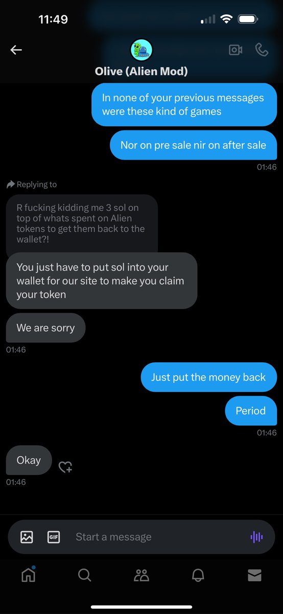 Furthermore in regards to $alien I do believe they are cooking some more scam on top of what already happened… You need to claim the missing tokens with minim 3 SOL on your account via some 3rd party web? How fucking block their active pages on X and Telegramm?