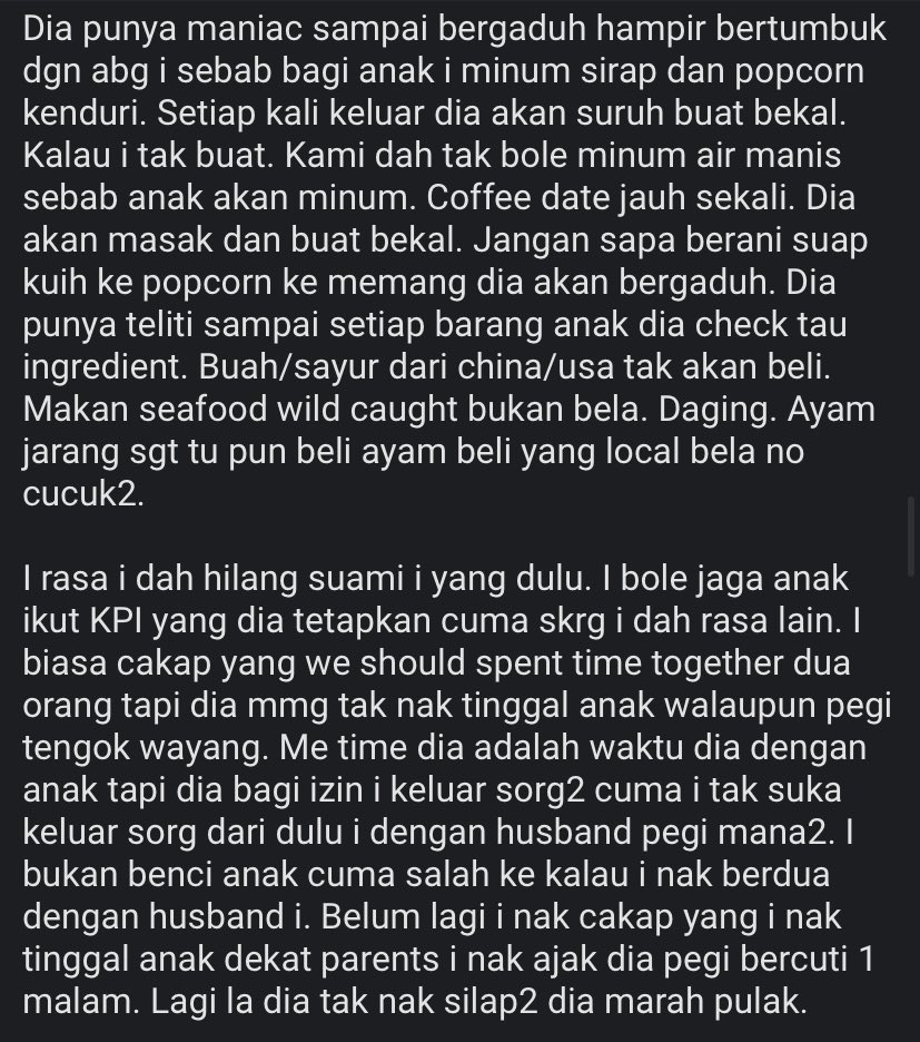pelisahh's tweet photo. oh my god.... first time dengar kes macam ni 😭

TL;DR- husband is too obsessed and rigid with their child https://t.co/tsQsFVsDx1