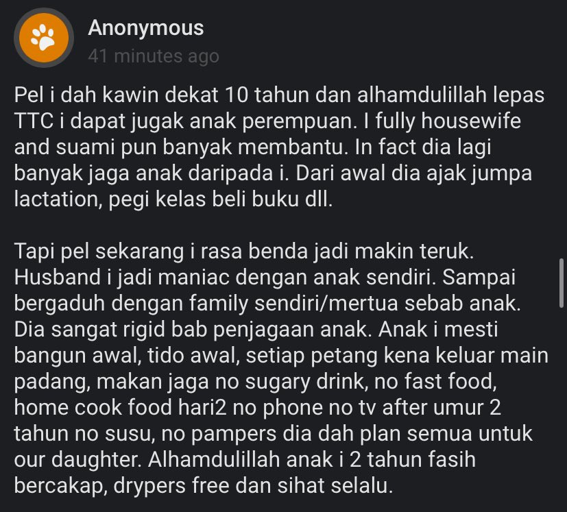 pelisahh's tweet photo. oh my god.... first time dengar kes macam ni 😭

TL;DR- husband is too obsessed and rigid with their child https://t.co/tsQsFVsDx1