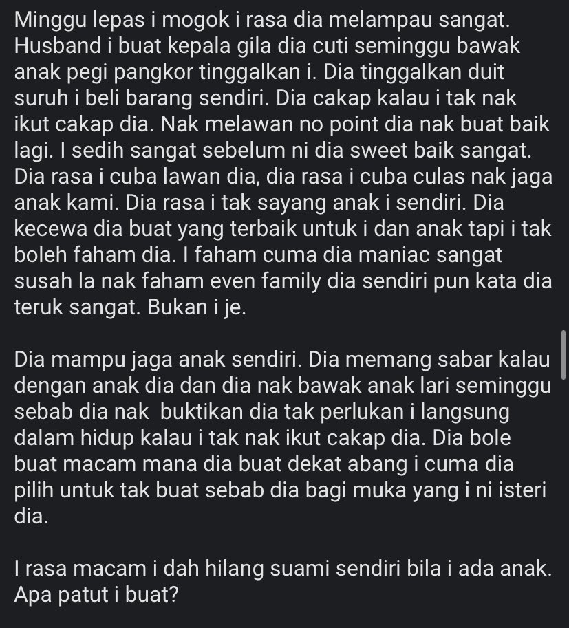 pelisahh's tweet photo. oh my god.... first time dengar kes macam ni 😭

TL;DR- husband is too obsessed and rigid with their child https://t.co/tsQsFVsDx1