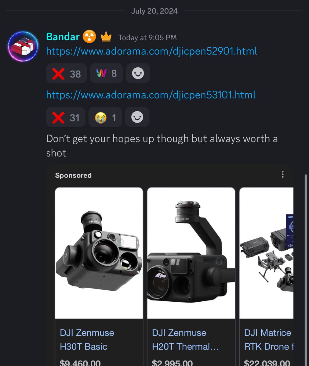 's tweet image. We just posted these $9,000 Cameras for 1 PENNY

Sure enough every group reposted it shortly after but several of our members were able to score multiples while their members hit ZERO 😭

Now these probably won’t ship so I don’t have my hopes too high

BUT IMAGINE — Potential…