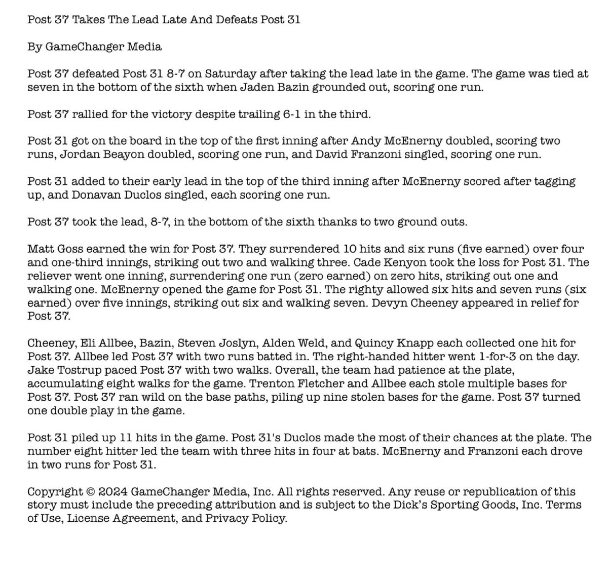 post37baseball's tweet photo. Game 2 Recap: https://t.co/8QqllqXzHA