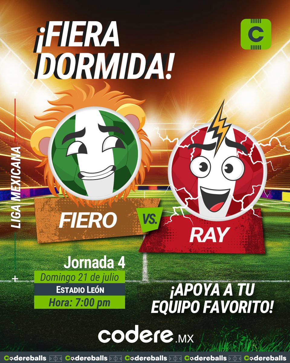 CodereMX's tweet photo. 🤩 ¡CIERRA LA JORNADA! ⚽️
León va por su primera victoria del torneo, pero no tendrá un partido fácil contra los Rayos.
#Codereballs Fiero necesita demostrar mucha garra para conseguir los tres puntos, pues Ray siempre es un rival incómodo. ¿Cuál será el marcador? https://t.co/Zaz5wNgvhw