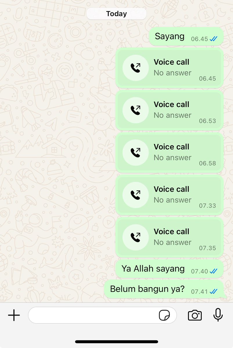 Tadi pagi suamiku telat jemput (aku abis shift malem). Aku pulang jam 7, jam 6.44 aku chat dia tp gak dibales. Aku telpon ke dua hape dia, sama2 gak diangkat. Aku udah ngira dia ketiduran abis subuh dan belum bangun lagi. Aku nunggu di kantorku lama banget, sampe jam 7.45 🥹🥹