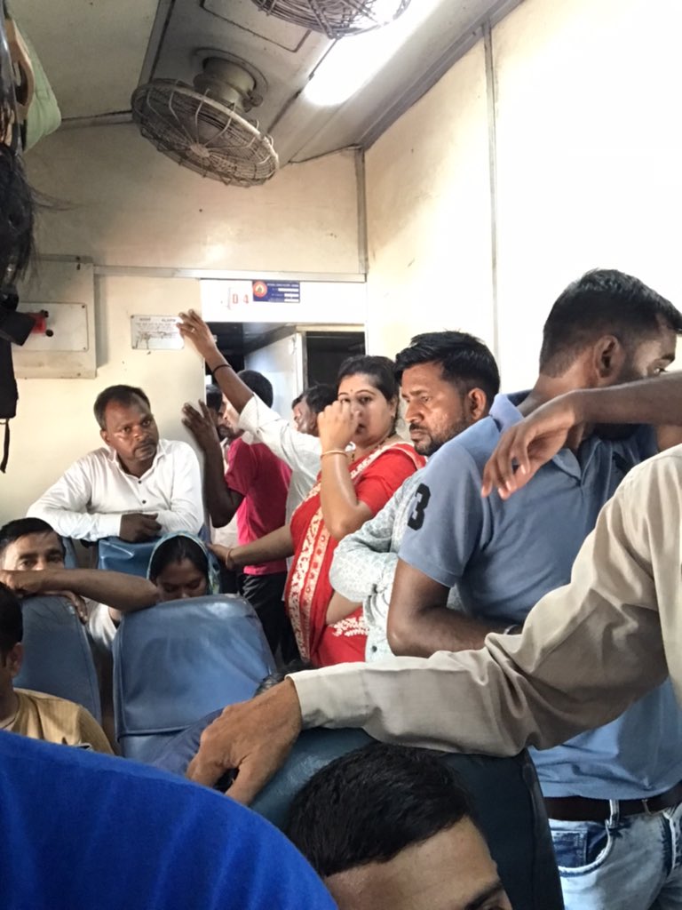 AvAwasthi's tweet photo. Deplorable condition on Gomti Express (12419) D4 coach overrun by general passengers, causing suffocation, overcrowding &amp; non-functional toilets. @RailwayAuthority, please take immediate action! #RailwayProblems #PassengerSafety

@RailwaySeva @RailMinIndia @PoliceDef https://t.co/OJuUwQJEh9