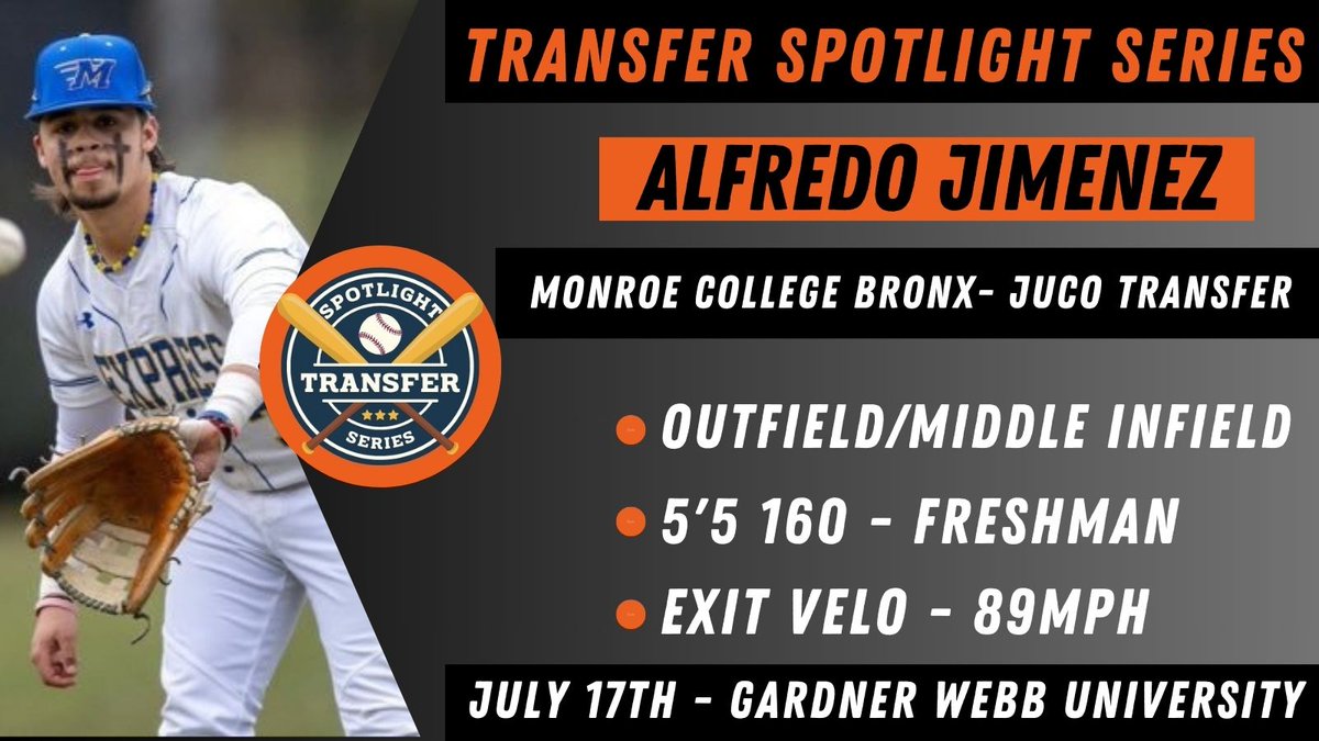 Alfredo Jimenez, JUCO Transfer, Monroe College, exit velo 89mph in BP/Game. Ability to cover ground, good angles &amp; good arm strength. He showed the ability to hit to all fields &amp; had an aggressive approach Looking for a OF/MIF here he is!

Interested Contact <a href="/_ajimenez23/">Alfredo Jimenez</a> or DM me