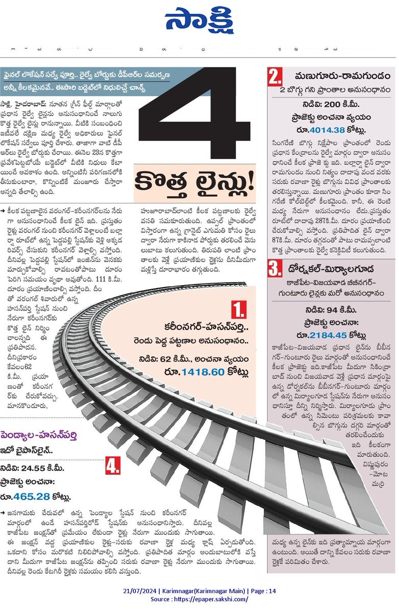 Rakeshmalyala1's tweet photo. #karimnagar-#hasanparthy #RailwayLine @bandisanjay_bjp @KadiyamKavya @G_Karimnagar @NTreal123 @PhaniPeddapalli https://t.co/ECuqyutAm4