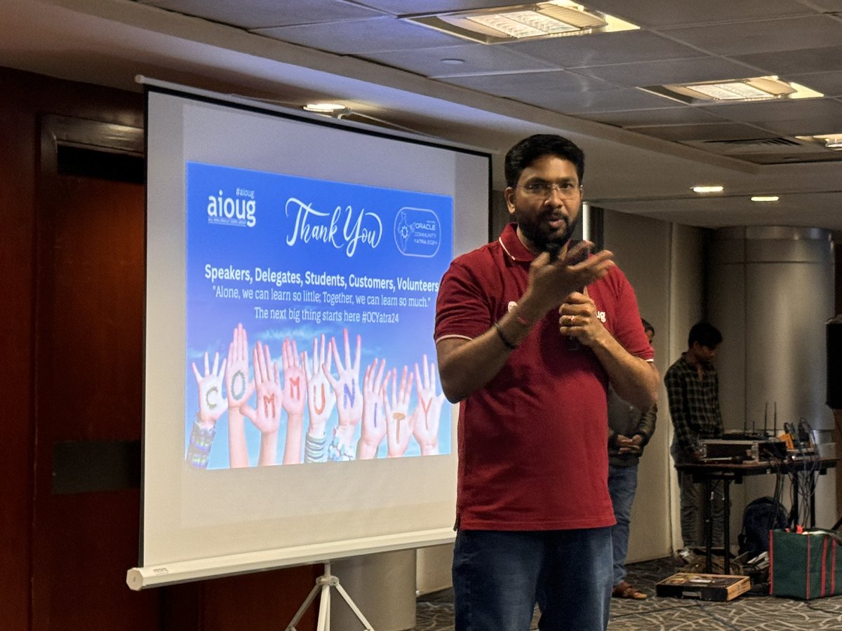 sandeshr's tweet image. A powerful set of speakers at #OCYatra24 #Hyderabad @oracleace @AIOUG @aioug_hyderabad #GenAI @sai_penumuru @MikeDietrichDE
@vijaysiva79 @dbasolved @gg_goindi
@Roopesh_Thokala @bkhan @Ambili_Thots
@oracleace @Oracle @SriramVrinda @Mirela_RoOUG @tanwanichandan @aishwaryakala13