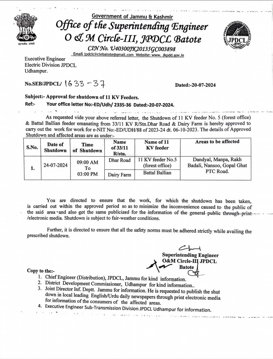 SEJpdclbatote's tweet photo. To execute various development works, shutdown of following 11 KV Feeders is hereby approved.
Inconvenience Caused to the General Public is highly regretted. https://t.co/g9ro1YwKzl