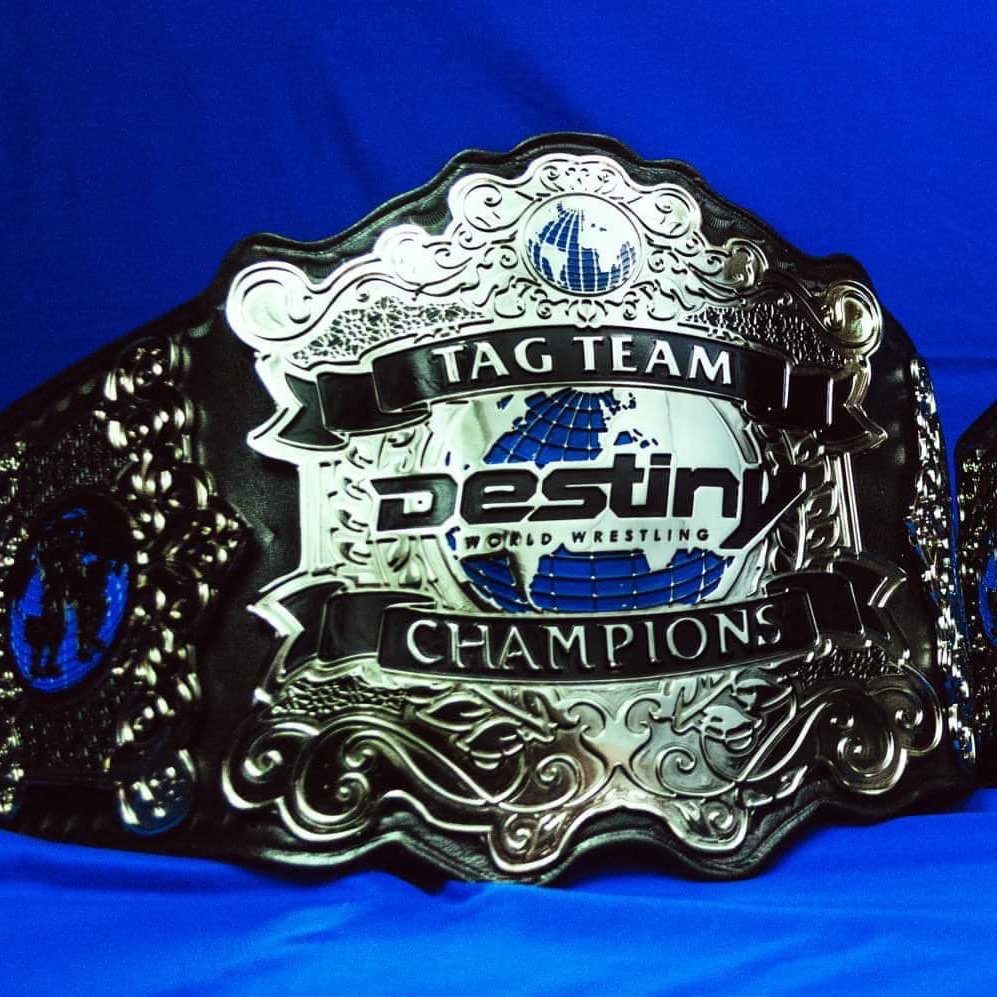 TitlesWrestling's tweet photo. The Destiny Tag Team Championship
From October 16, 2022 to now
Currently held by Dynasty (@jaxon_roy, @iammiikeytruth and @SwayArcher) https://t.co/Vhc9V8V5vG