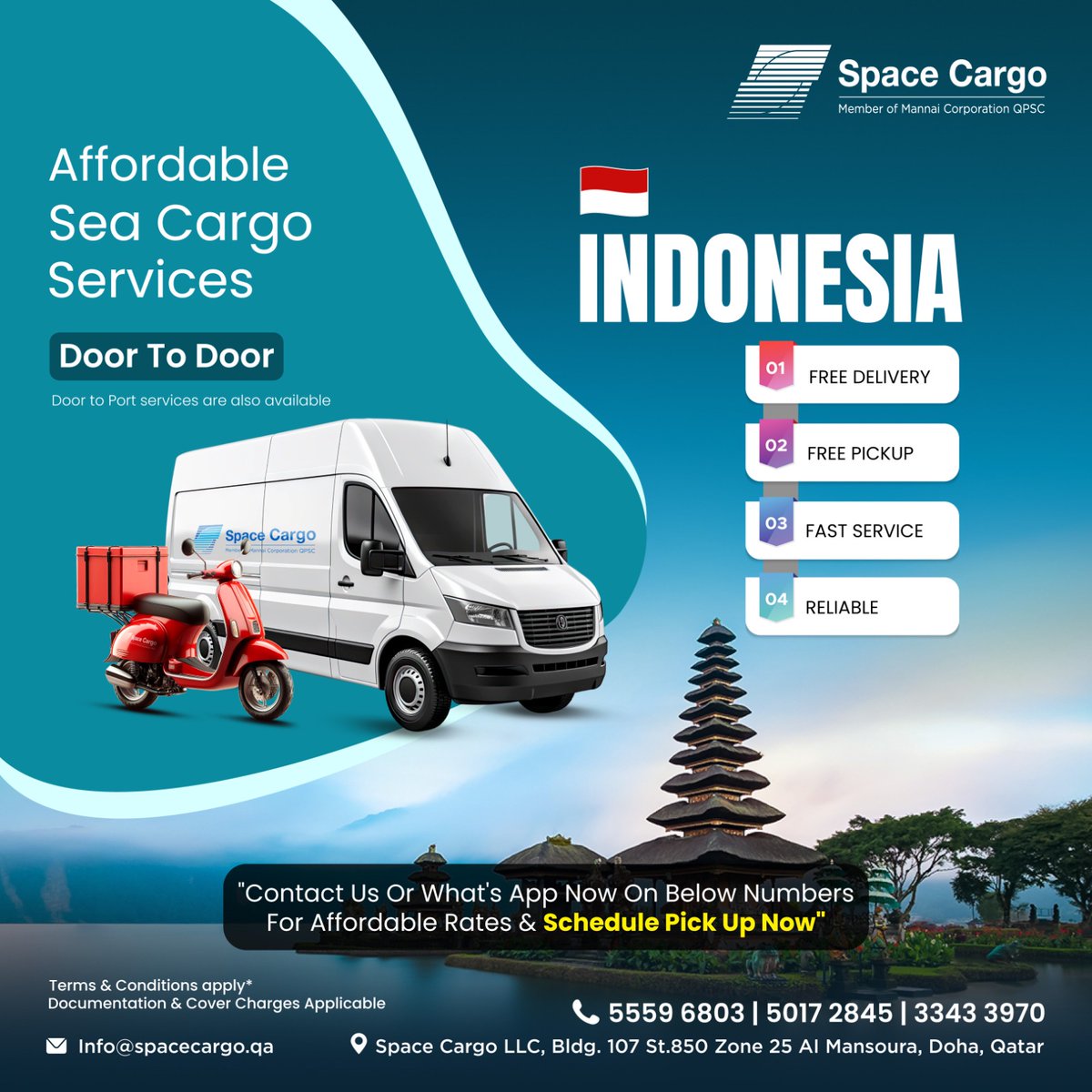 spacecargoqa's tweet photo. 🚚✨ Affordable Sea Cargo to Indonesia! 🇮🇩✨

Door-to-door &amp; door-to-port services with Space Cargo:

Free Delivery
Free Pickup
Fast Service
Reliable

Contact us now! 📧 info@spacecargo.qa📞 5559 6803 | 5017 2845 | 3343 3970
#SeaCargo #Logistics #Indonesia https://t.co/NEvg0lYftu