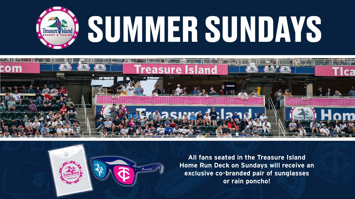 Minnesota Twins (@twins) on Twitter photo Nothing better than Summer Sundays! ☀️
Fans seated in the <a href="/ticasino/">Treasure Island</a> Home Run Deck on Sundays from now through September will receive a special giveaway item.
🚨Repost to win four tickets to the next TI Summer Sunday on 8/4! Nothing better than Summer Sundays! ☀️
Fans seated in the <a href="/ticasino/">Treasure Island</a> Home Run Deck on Sundays from now through September will receive a special giveaway item.
🚨Repost to win four tickets to the next TI Summer Sunday on 8/4!