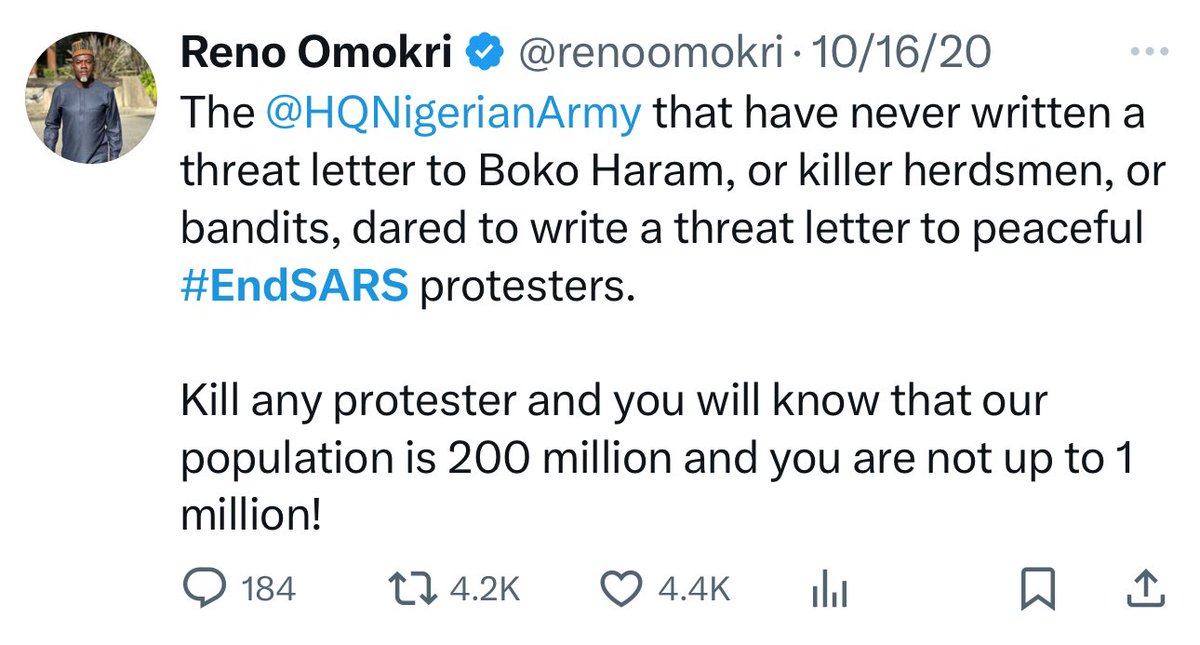 blexbekene's tweet photo. @renoomokri See your tweet at #EndSARS period https://t.co/sLjkpCdrls
