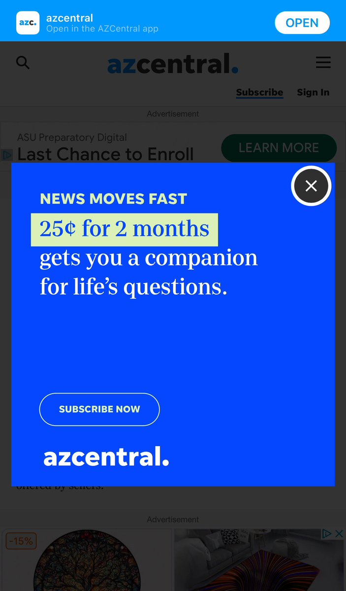 jlyng88's tweet photo. @azcentral 25 CENTS for 2 months???? That tells me your articles are worthless. https://t.co/opAidw9Uoo